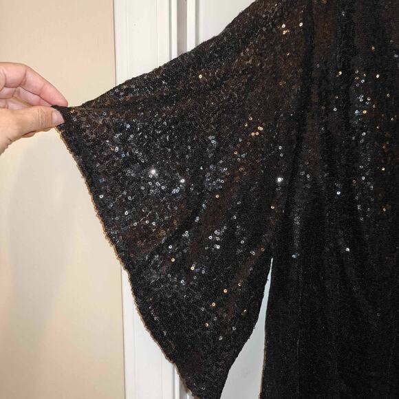 Roz & Ali Women 3XL Glittery Black Dressy Top sparkly lined flowy sleeves sequin - Picture 3 of 7
